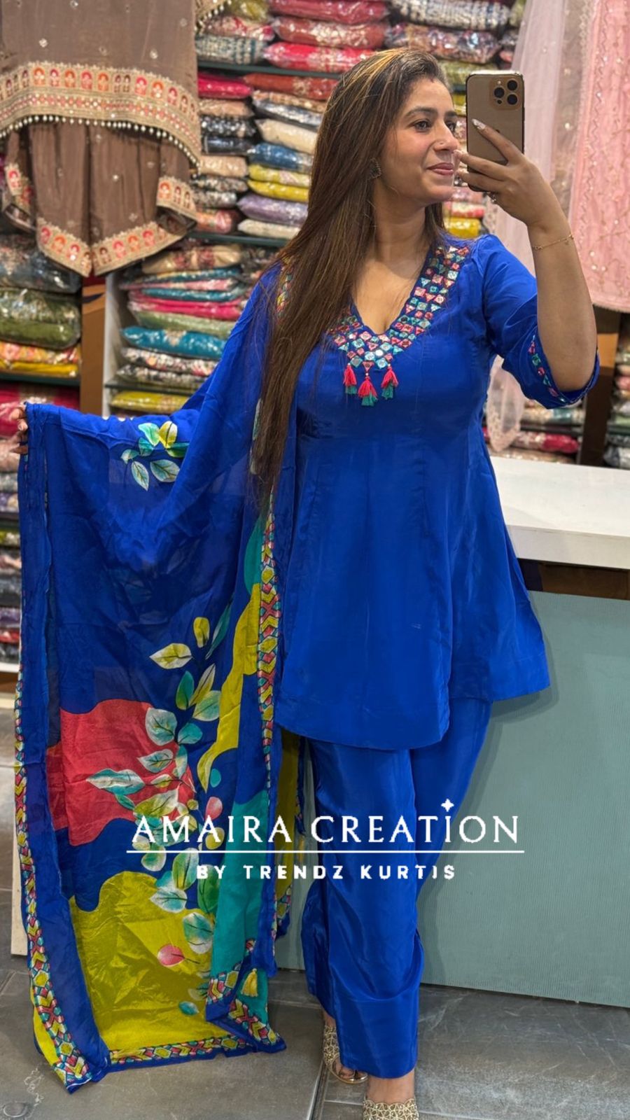 Premium Crepe Electric Blue Farsi Salwar Set