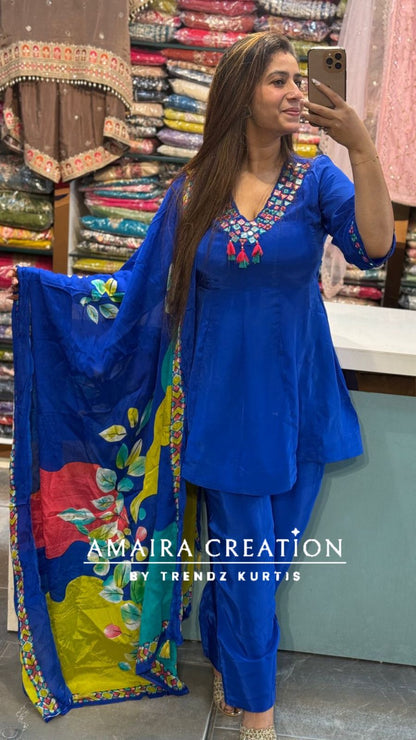 Premium Crepe Electric Blue Farsi Salwar Set