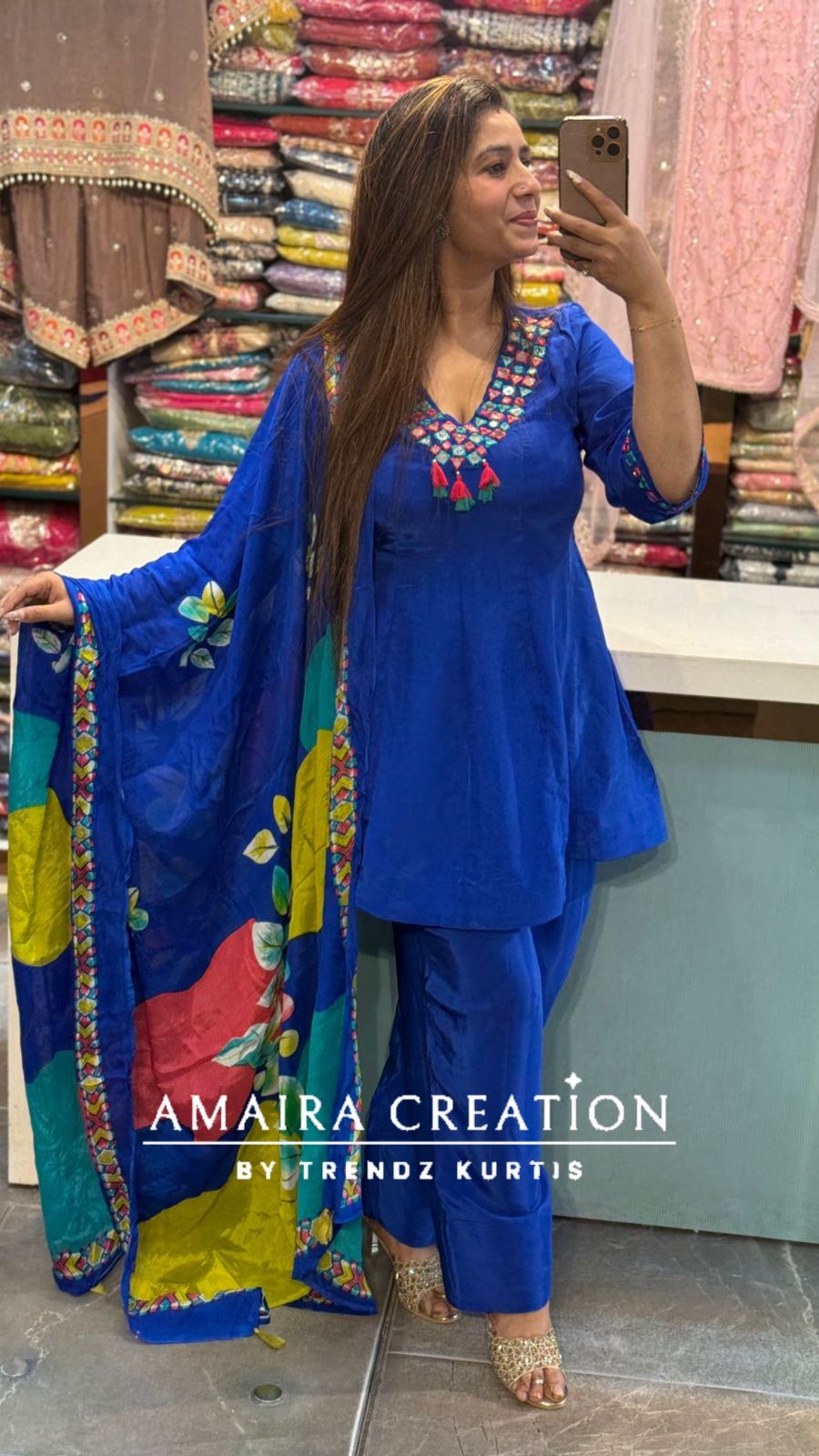 Premium Crepe Electric Blue Farsi Salwar Set