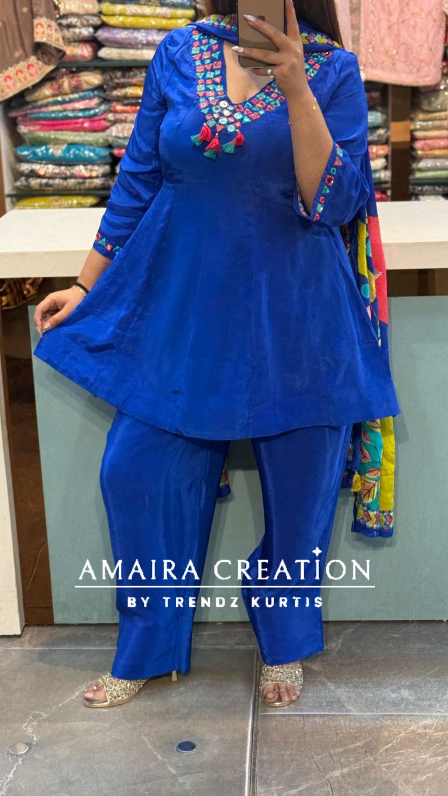 Premium Crepe Electric Blue Farsi Salwar Set