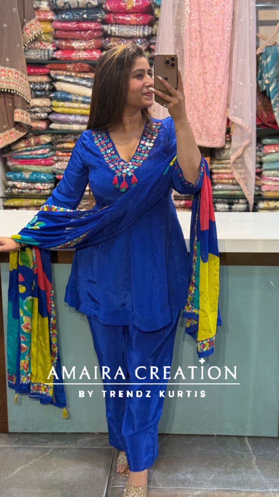 Premium Crepe Electric Blue Farsi Salwar Set