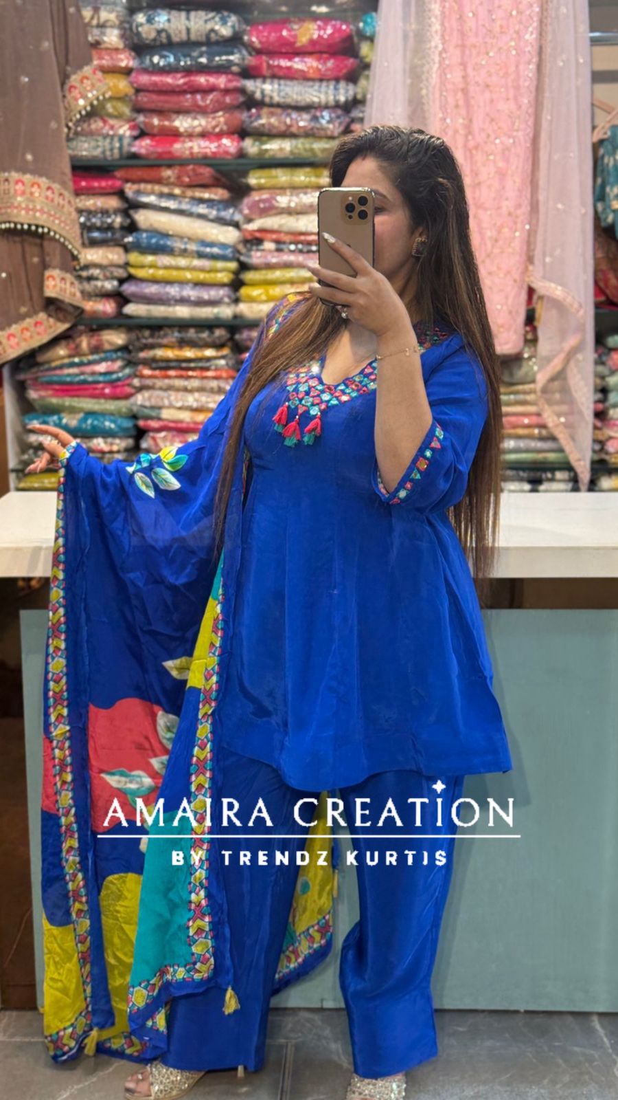 Premium Crepe Electric Blue Farsi Salwar Set