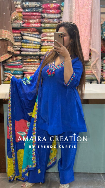 Premium Crepe Electric Blue Farsi Salwar Set