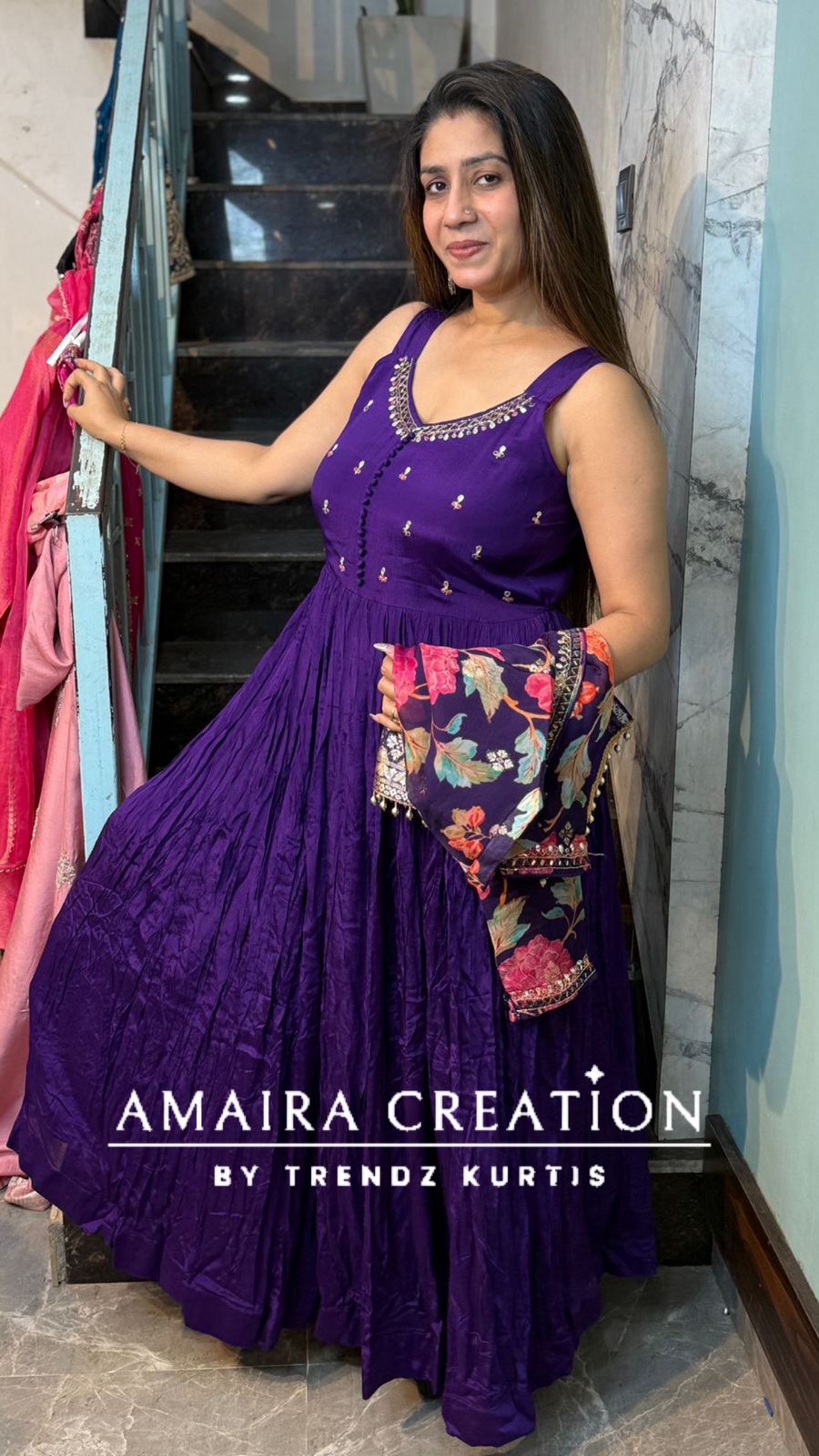 Premium Chinnon Purple One Piece Dress With Stylish Jacket