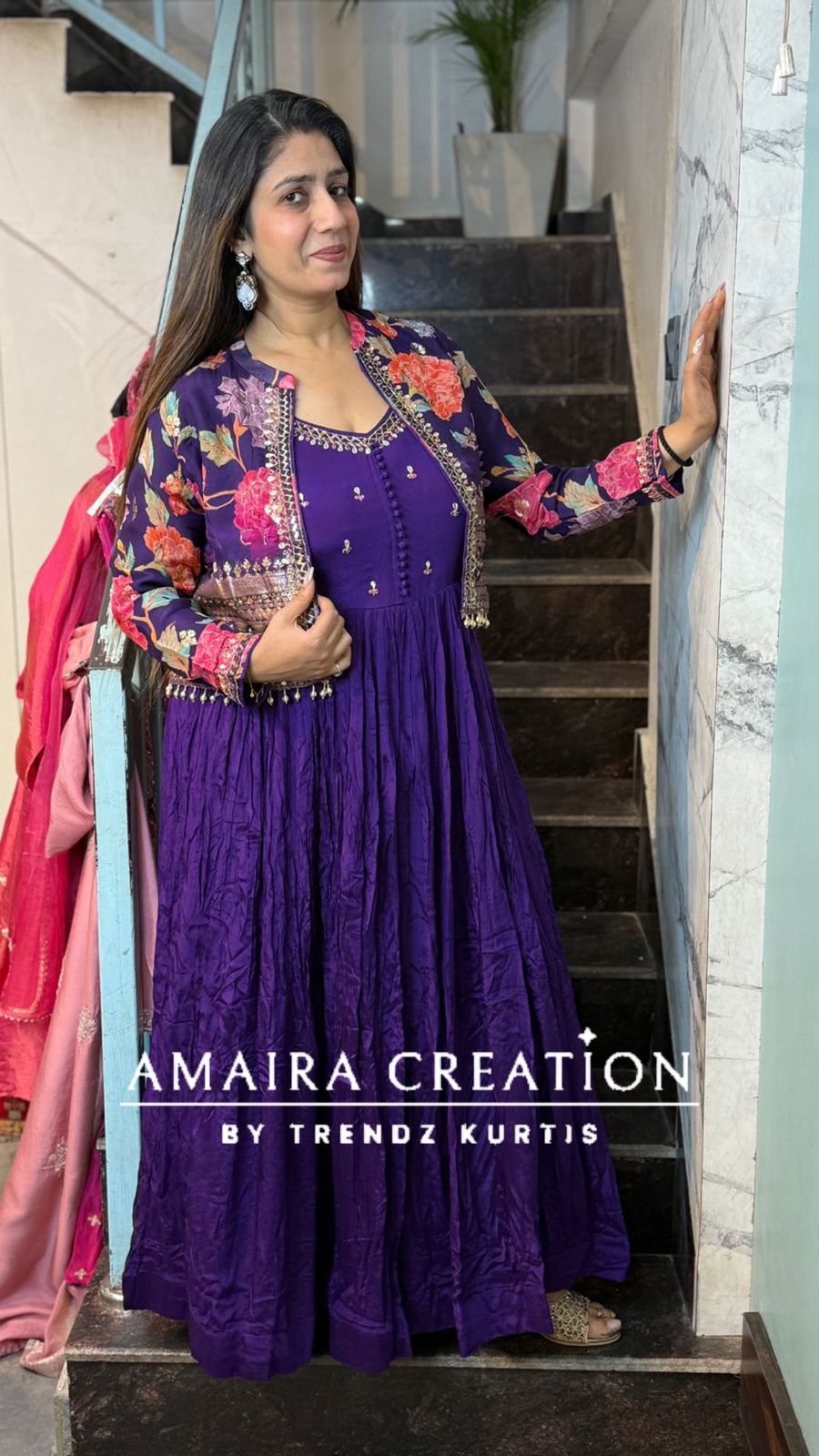 Premium Chinnon Purple One Piece Dress With Stylish Jacket