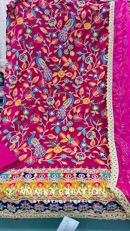 Premium Crepe Embroidered Unstitched Suits With Chiffon Dupatta