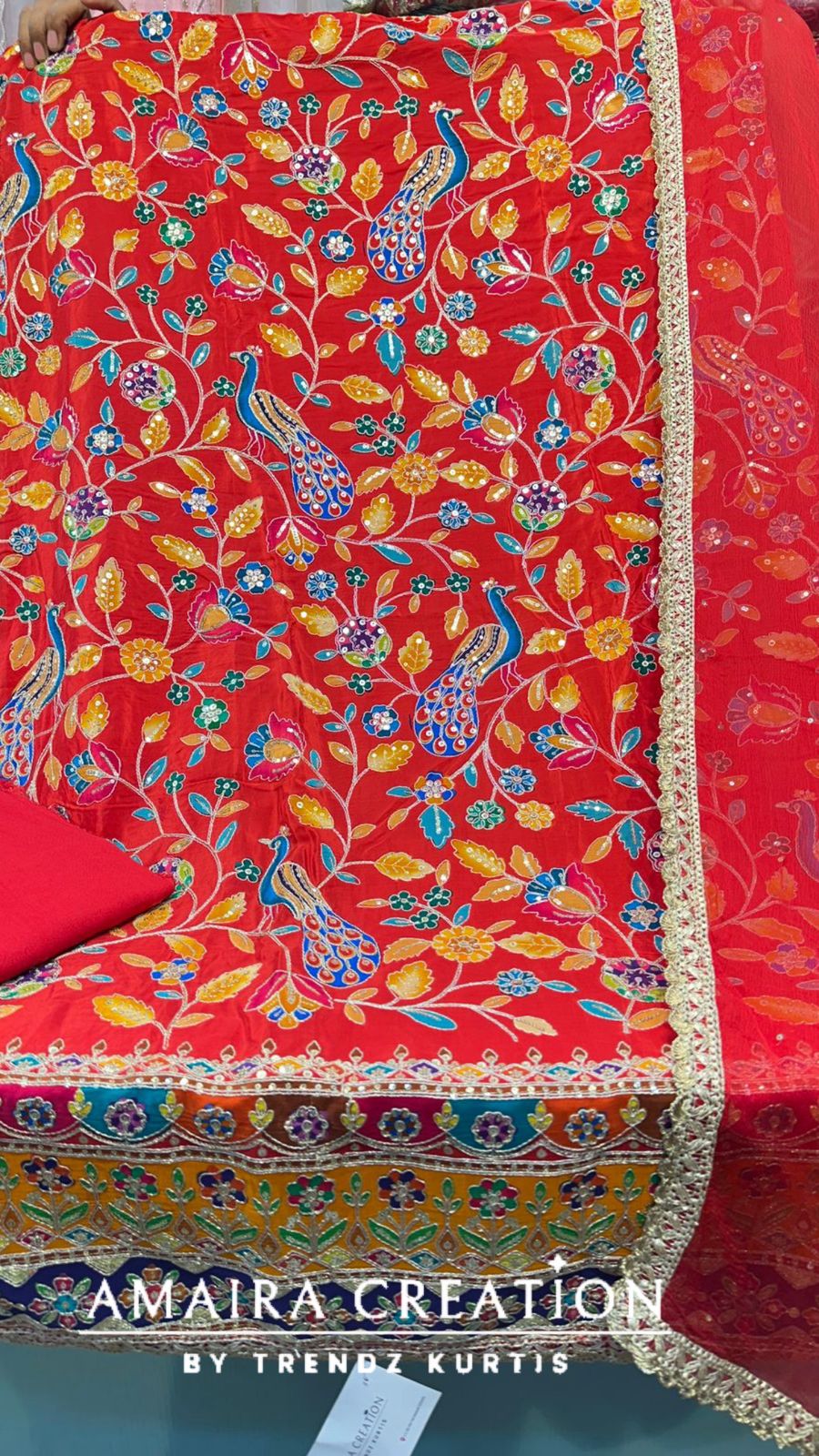 Premium Crepe Embroidered Unstitched Suits With Chiffon Dupatta