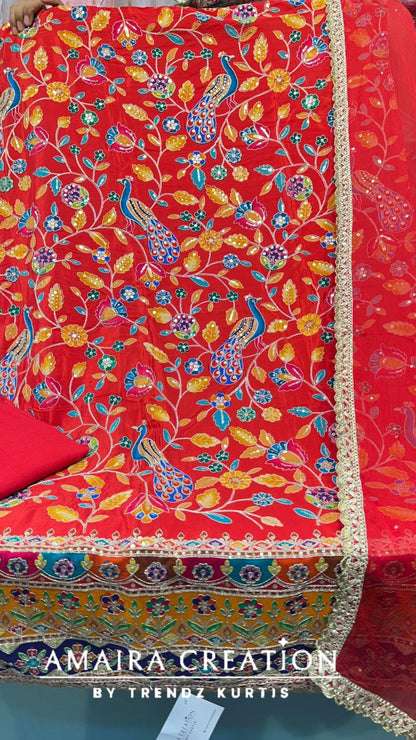 Premium Crepe Embroidered Unstitched Suits With Chiffon Dupatta