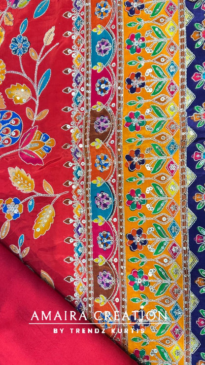 Premium Crepe Embroidered Unstitched Suits With Chiffon Dupatta