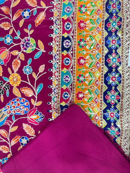 Premium Crepe Embroidered Unstitched Suits With Chiffon Dupatta