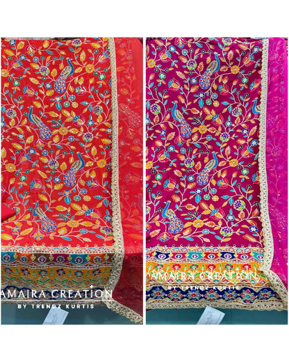 Premium Crepe Embroidered Unstitched Suits With Chiffon Dupatta