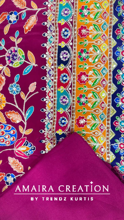 Premium Crepe Embroidered Unstitched Suits With Chiffon Dupatta