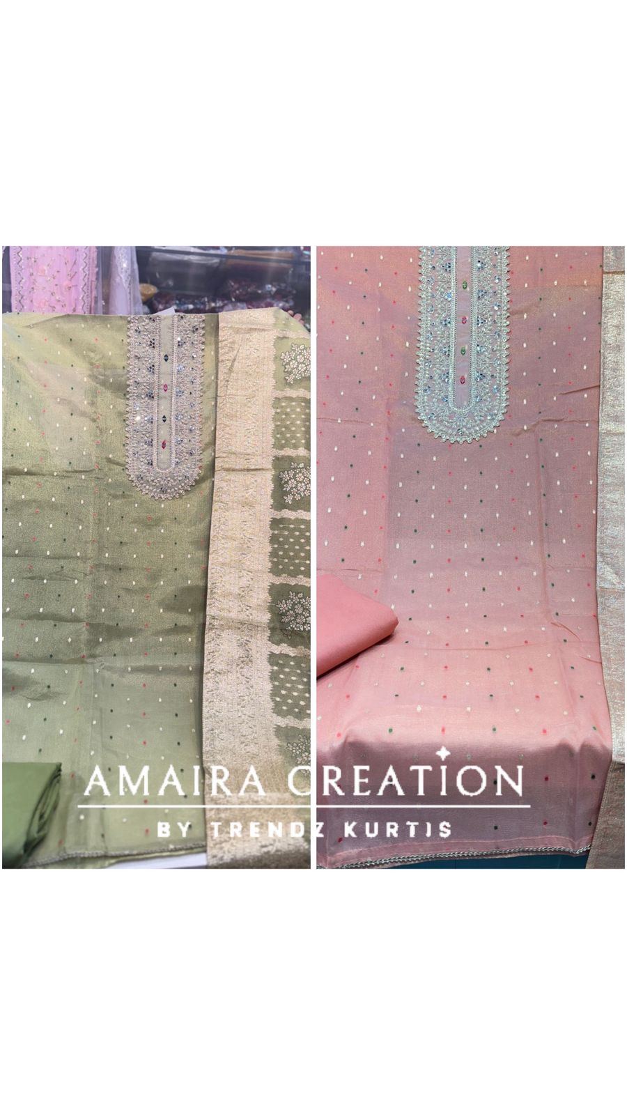 Premium Organza Pearl Work Unstitched Suit With Banarasi Dupatta