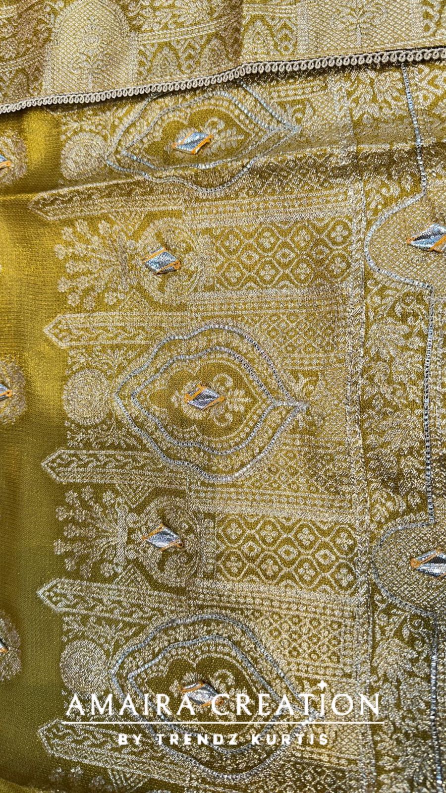 Premium Banarasi Unstitched Suit With Gotta Patti Detailing and Banarasi Dupatta