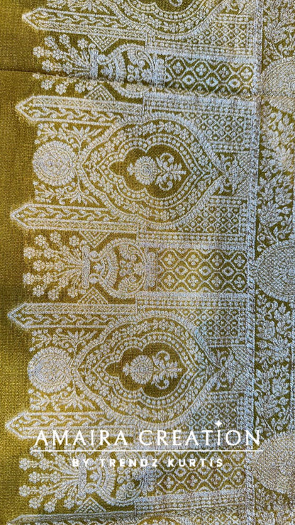 Premium Banarasi Unstitched Suit With Gotta Patti Detailing and Banarasi Dupatta