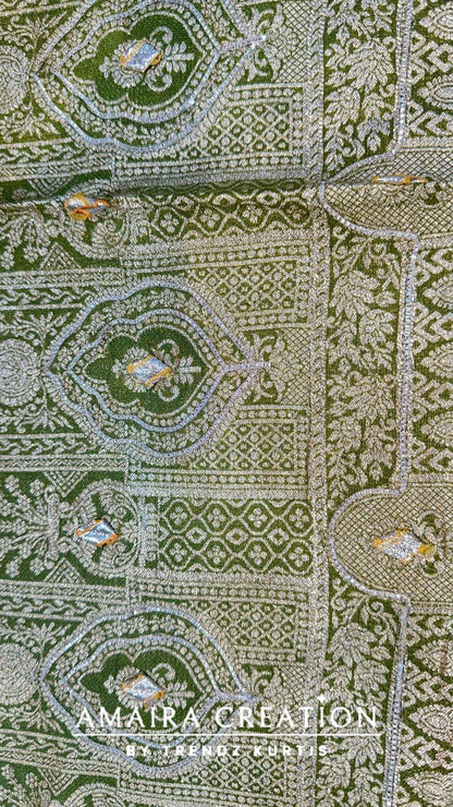 Premium Banarasi Unstitched Suit With Gotta Patti Detailing and Banarasi Dupatta