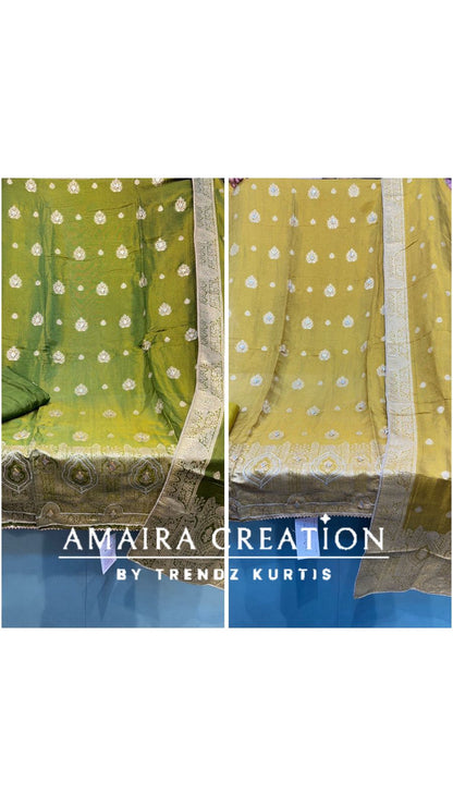 Premium Banarasi Unstitched Suit With Gotta Patti Detailing and Banarasi Dupatta