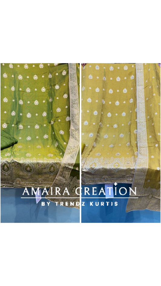 Premium Banarasi Unstitched Suit With Gotta Patti Detailing and Banarasi Dupatta