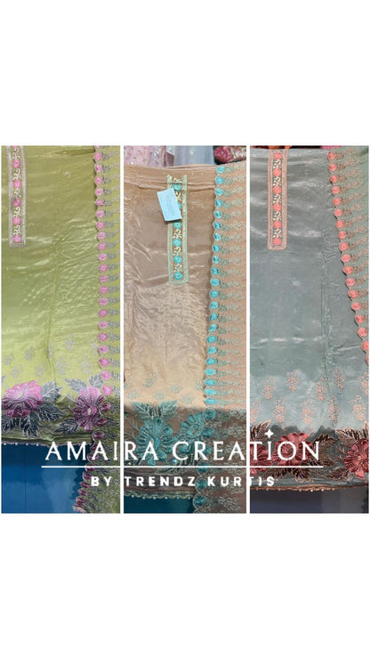 Premium Crepe Sirsoki Floral Embroidered Unstitched Suit With Chiffon Dupatta