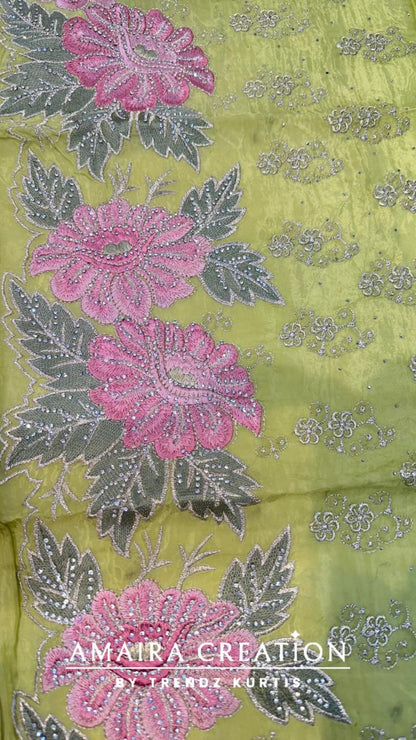 Premium Crepe Sirsoki Floral Embroidered Unstitched Suit With Chiffon Dupatta