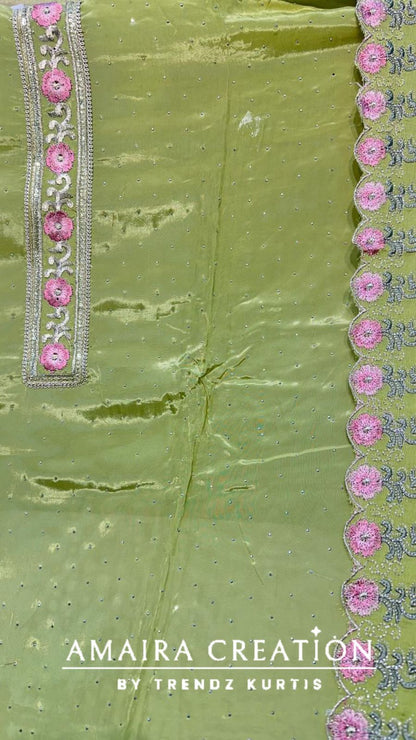 Premium Crepe Sirsoki Floral Embroidered Unstitched Suit With Chiffon Dupatta