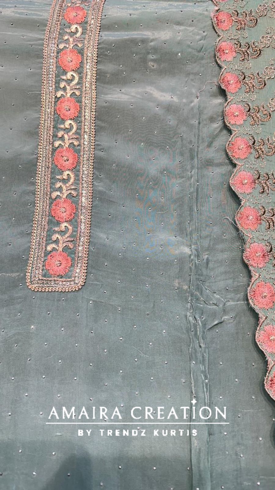 Premium Crepe Sirsoki Floral Embroidered Unstitched Suit With Chiffon Dupatta