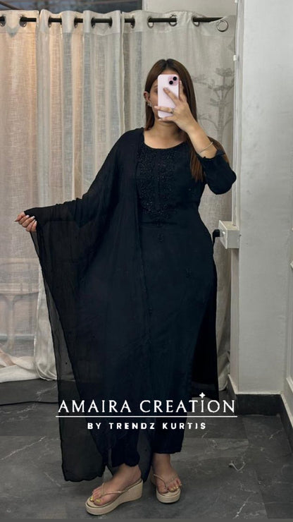 Premium Chinnon Black Colour Pant Set