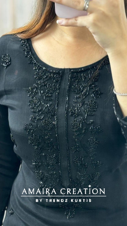 Premium Chinnon Black Colour Pant Set