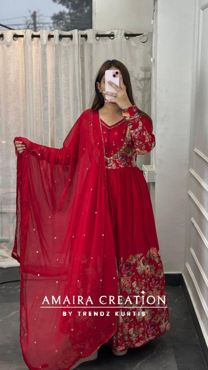 Premium Chinnon Red One Piece Dress