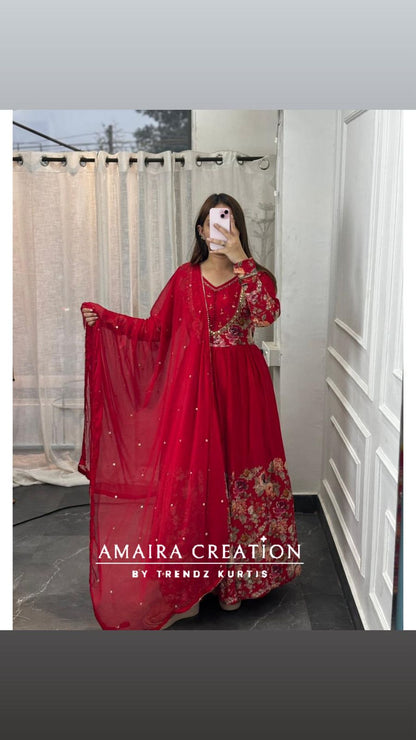 Premium Chinnon Red One Piece Dress