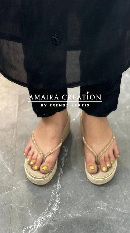 Premium Chinnon Black Colour Pant Set