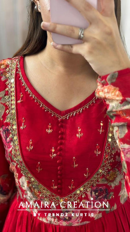 Premium Chinnon Red One Piece Dress