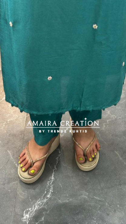 Premium Dola Silk Sea Green Pant Set With Beautiful Banarasi Dupaata