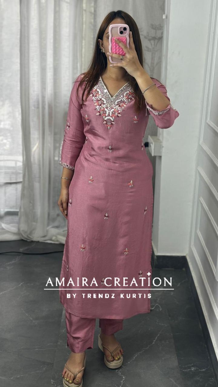 Premium Dola Silk Pink Colour Pant Set With Banarasi Dupatta