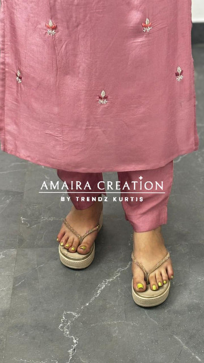 Premium Dola Silk Pink Colour Pant Set With Banarasi Dupatta