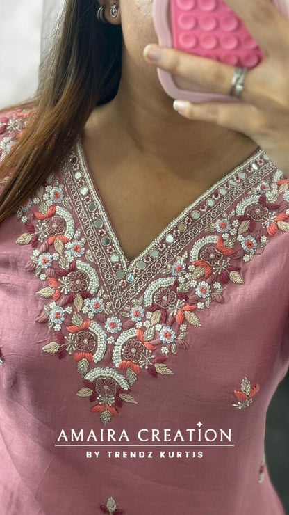 Premium Dola Silk Pink Colour Pant Set With Banarasi Dupatta