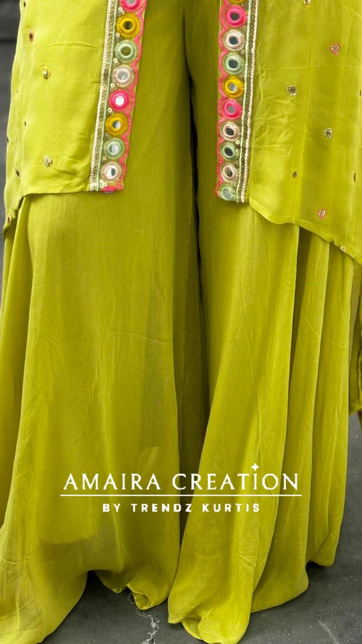 Premium Georgette Pista Green Indowestern 3pc Set