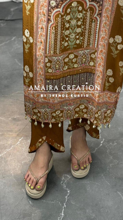 Premium Crepe Strap Pattern Designer Pant Set(16 inches sleeves available)