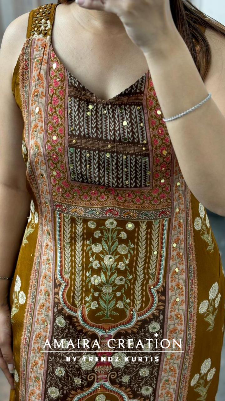 Premium Crepe Strap Pattern Designer Pant Set(16 inches sleeves available)