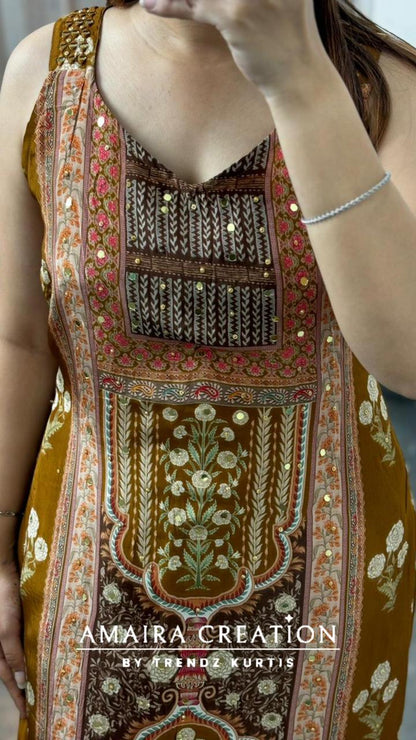 Premium Crepe Strap Pattern Designer Pant Set(16 inches sleeves available)