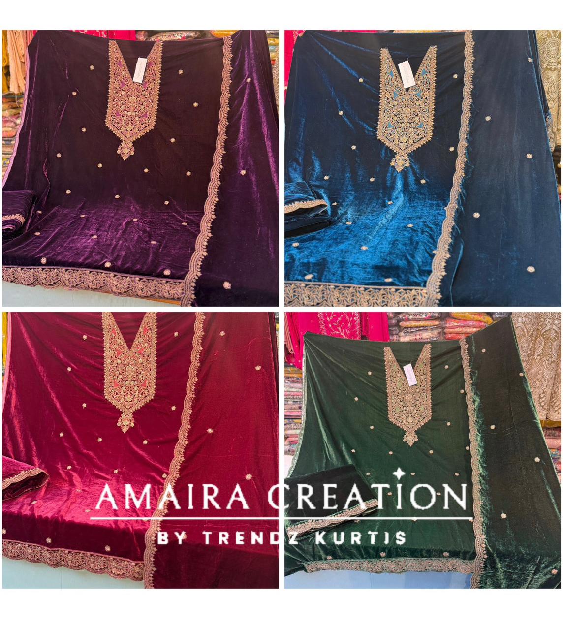 Premium Velvet Zari & Embroidery Work Detailing Unstitched Suit