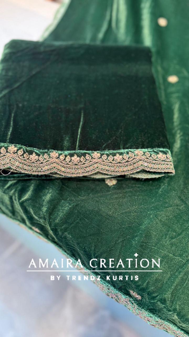 Premium Velvet Zari & Embroidery Work Detailing Unstitched Suit