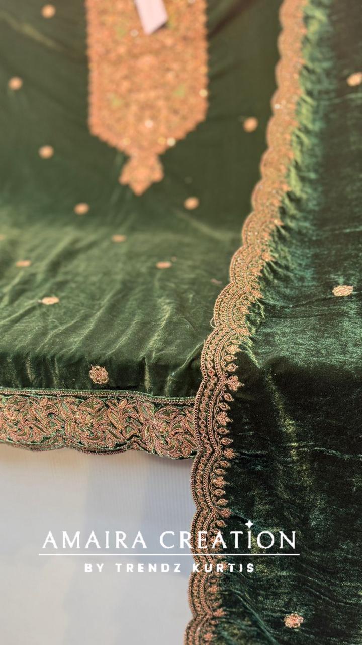 Premium Velvet Zari & Embroidery Work Detailing Unstitched Suit