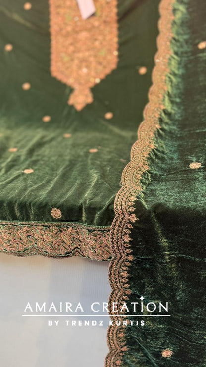 Premium Velvet Zari & Embroidery Work Detailing Unstitched Suit