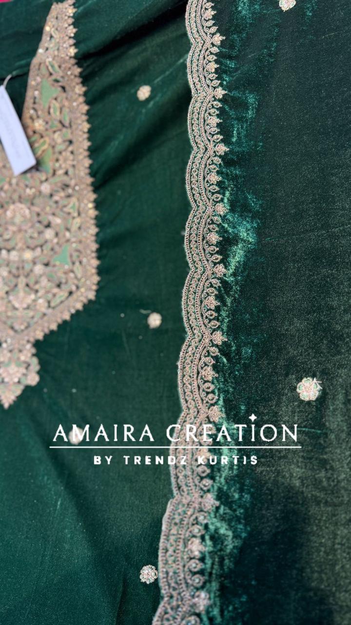 Premium Velvet Zari & Embroidery Work Detailing Unstitched Suit