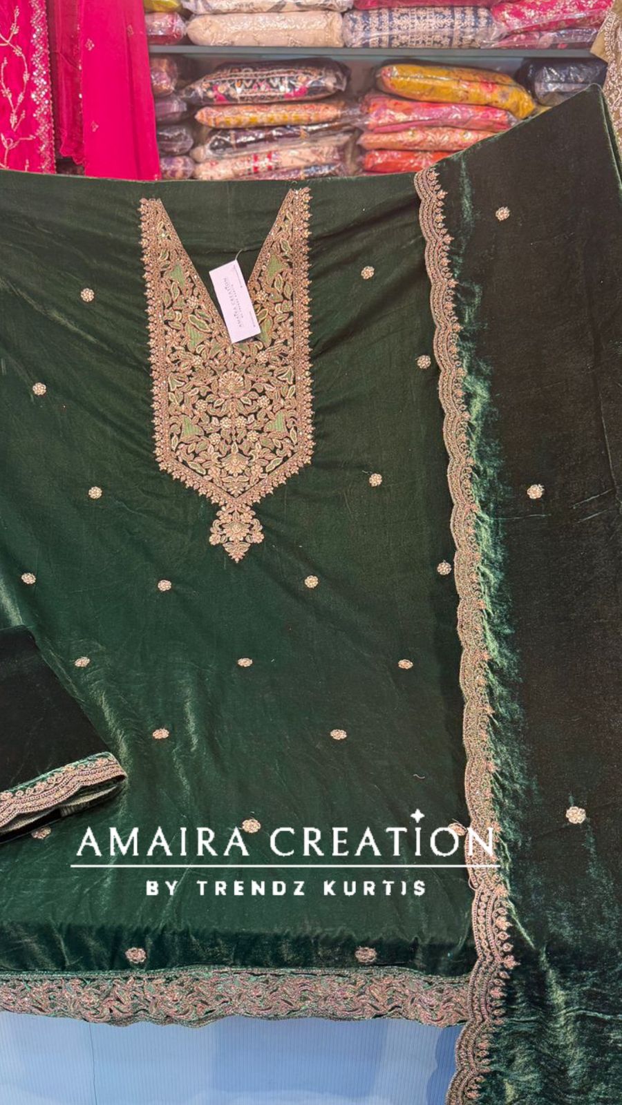Premium Velvet Zari & Embroidery Work Detailing Unstitched Suit