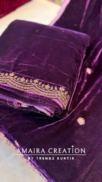 Premium Velvet Zari & Embroidery Work Detailing Unstitched Suit