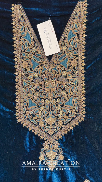 Premium Velvet Zari & Embroidery Work Detailing Unstitched Suit