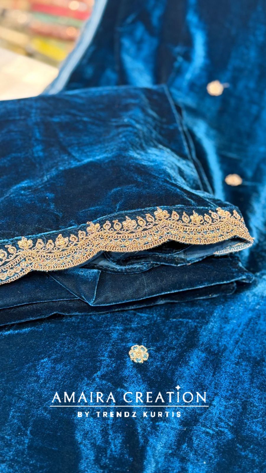 Premium Velvet Zari & Embroidery Work Detailing Unstitched Suit