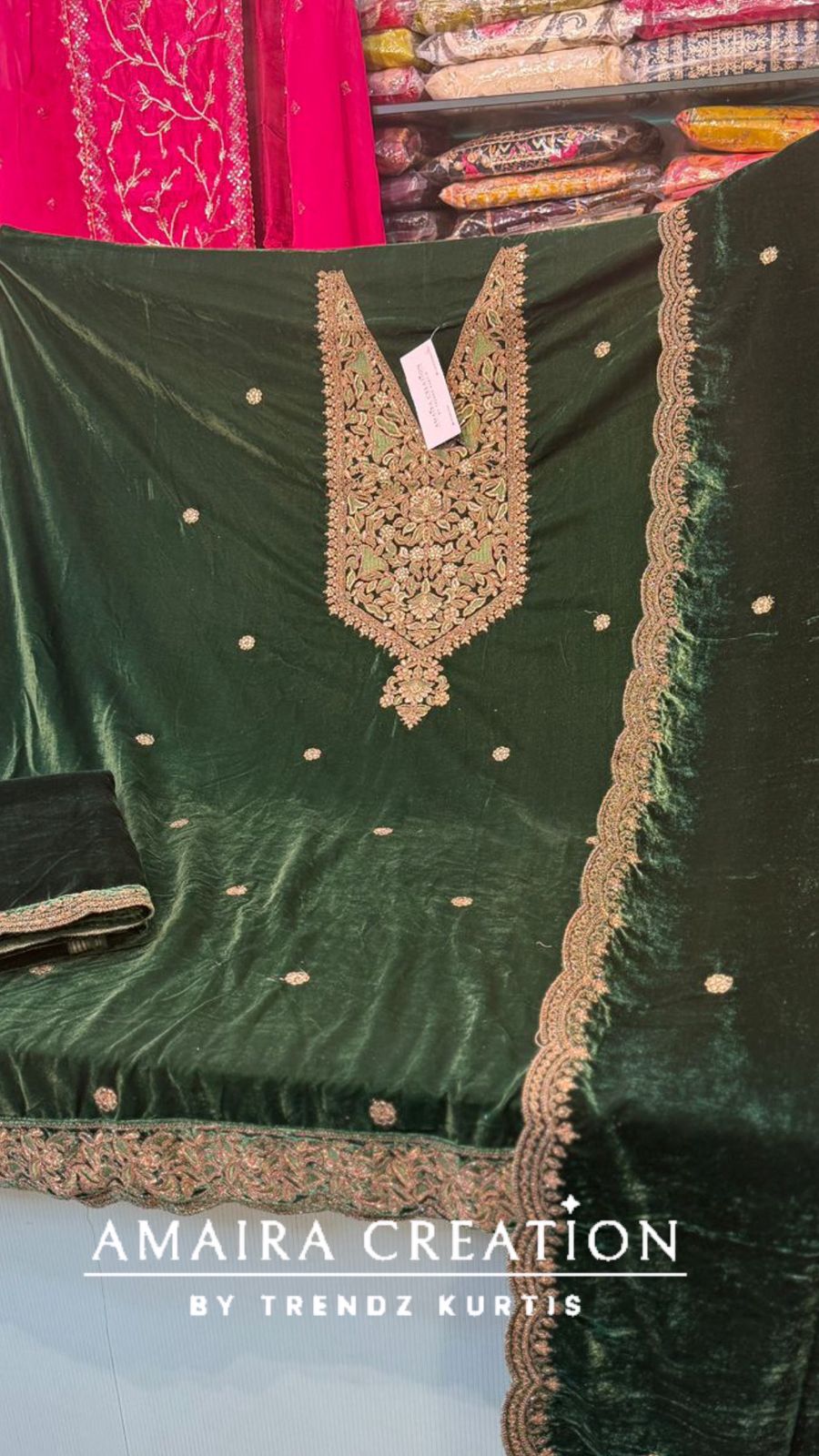 Premium Velvet Zari & Embroidery Work Detailing Unstitched Suit